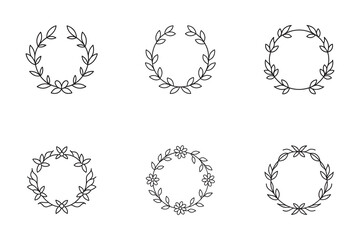 Elegant Set of Hand Drawn Floral Wreaths for Wedding Invitations and Design Projects on White Background