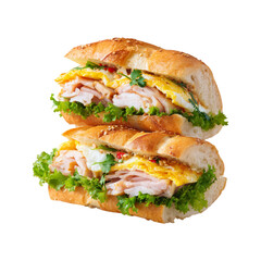 Delicious Turkey and Egg Baguette Sandwich - Close-up of Two Sandwiches