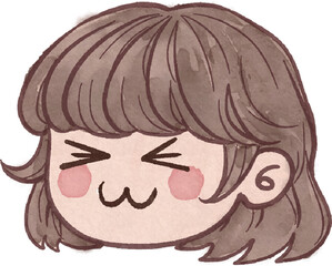 Watercolor cute cartoon girl excited face emoji expression emoticon illustration on isolated background