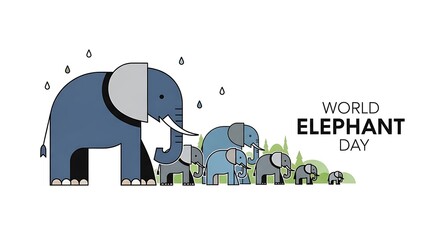 World elephant day illustration with a family of elephants isolated on white background