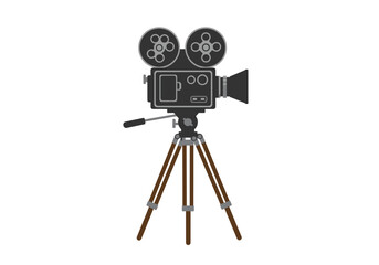Obraz premium A vintage movie camera rests on a brown tripod