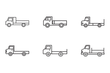 Minimalist Line Art Illustration Featuring Various Pickup Truck Designs Simple Vector Outlines for Commercial Use