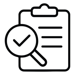 Clipboard with magnifying glass and check mark icon