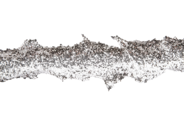 Cracked textured metallic surface abstract element isolated on transparent background. Textured silver shimmer strip glitter with a torn edge isolated on white background.