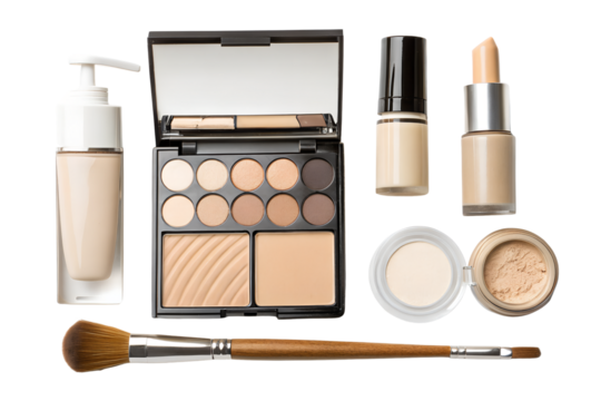 Set of different decorative cosmetics for makeup on white background - Powered by Adobe