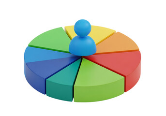 Fototapeta premium Colorful pie chart with blue person icon isolated on a transparent background data analysis