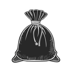 Engraved Black Bag Sack With Tie, Engraving Vector Illustration