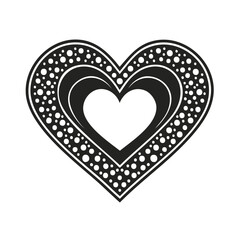 Black Heart Shape with Decorative Dot Border Design for Valentine's Day Card or Wedding Invitation
