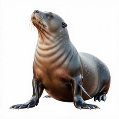 Fototapeta premium Graceful Sea Lion in Profile: A majestic sea lion, its sleek body glistening in the sunlight, gazes upwards with an air of serene curiosity, its whiskers twitching gently.