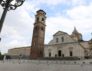 Obraz premium bell tower and ancient Church of Turin City in Northern Italy called Cattedrale DI TORINO which houses the Holy Shroud