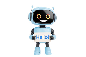 Happy robot. 3d ai character, chat bot mascot isolated on white background, GPT chatbot icon. Artificial intelligence, trendy technology, support service, funny automation