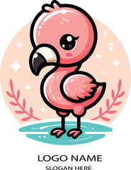 Cute Baby Flamingo African Safari Animal logo icon vector white background .