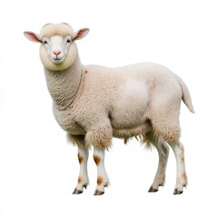 Fototapeta premium Graceful Ram: A striking ram stands proudly, showcasing its fluffy, cream-colored fleece, a symbol of rural charm and pastoral serenity.