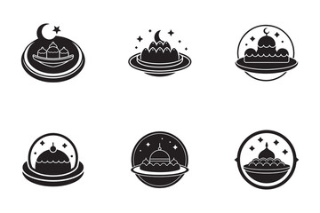 Set of Ramadan Kareem Greetings Islamic Icons Vector Design Black and White Symbols