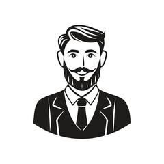 Fototapeta premium Stylish bearded man in a business suit, classic gentleman portrait vector icon