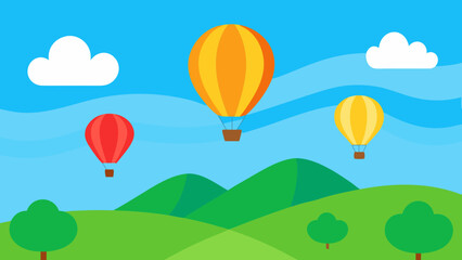 hot air balloons sunny blue sky green