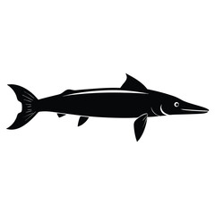  Gar Fish Silhouette Vector – High Detail Design with Elongated Snout and Sleek Body on White Background.