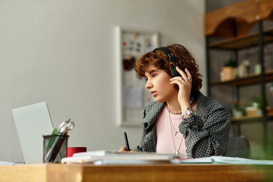 Freelancer immersed in focused work at home on a summer afternoon
