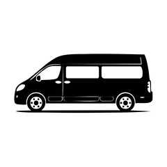 Obraz premium Silhouette of a black passenger van with multiple windows and side doors