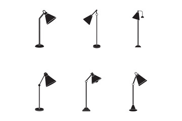 Set of Six Elegant Standing Lamps in Black Silhouette for Interior Design and Home Decor Applications