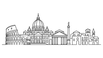 Naklejka na ściany i meble Iconic rome skyline: linear cityscape with famous landmarks in outline style