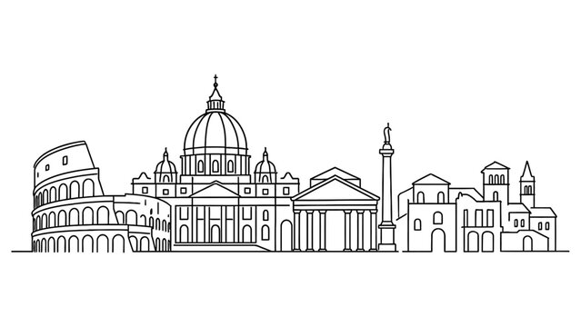 Iconic rome skyline: linear cityscape with famous landmarks in outline style