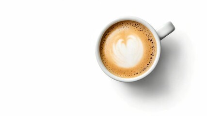 Hot cup of coffee, cappuccino or latte with design at top, isolated, over white background.