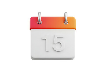 White calendar page with orange top and silver rings isolated on a transparent background date month
