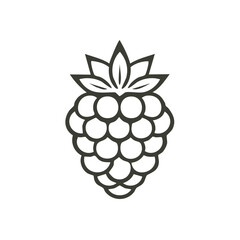 Simple Line Art Raspberry Icon with Green Leaves
