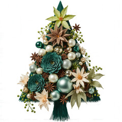 Christmas tree decoration: An artfully decorated Christmas tree is adorned with various ornaments and decorations, exuding the essence of the holiday season.