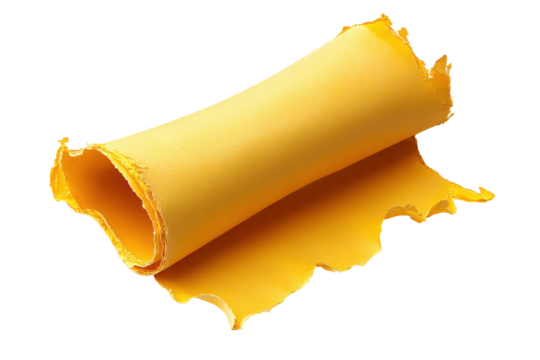 Single piece of pasta isolated on transparent background. Torn yellow paper edge reveals isolated on white background. - Powered by Adobe