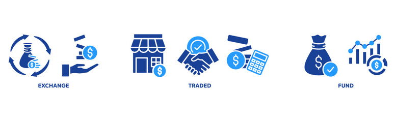 ETF icon set illustration concept with icon of exchange, traded, fund 