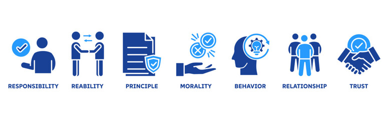 Business Ethics icon set illustration concept with icon responsibility, reliability, morality, behavior, relationship, trust