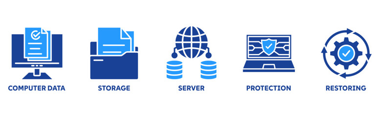 Backup icon set illustration concept with icon of computer data, storage, server, protection, restoring