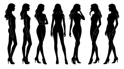 Elegant woman silhouettes in various poses: stylish fashion design elements