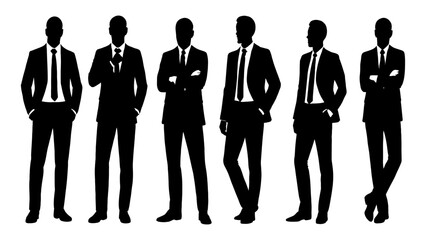 Business professionals in suits: silhouette set of confident men
