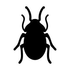Silhouette of a cartoon beetle or insect with segmented legs and antennae