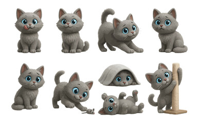 Adorable gray kittens in various poses