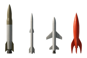 Set of retro rocket models with unique designs in flat style