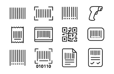 Barcode and qr code icons in simple linear style