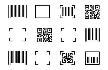 Minimalist barcode and qr code icons for digital scanning interfaces