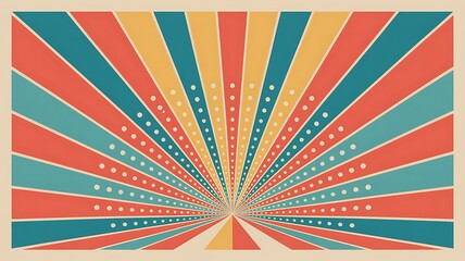Colorful retro sunburst background with dotted rays in vintage pop art style illustration
