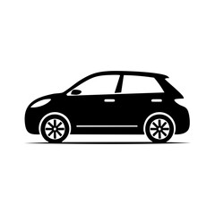 Fototapeta premium Compact Car Hatchback Vehicle Black Silhouette Automotive Design Icon, Eco Travel Transportation Symbol