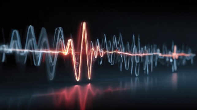 Dynamic graphic illustrating electrolyte imbalance as elevated potassium concentration disrupts cardiac conduction with heartbeat monitor shifting from normal spikes to smooth sine