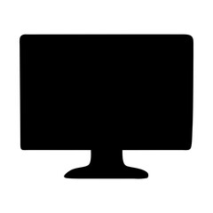 Stylized monochrome icon of a computer display screen and stand design