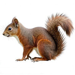 Obraz premium Playful Squirrel's Portrait: A vibrant, detailed portrait of a captivating squirrel, its fur a blend of rich reds and browns, showcasing a keen eye and fluffy tail against the backdrop.