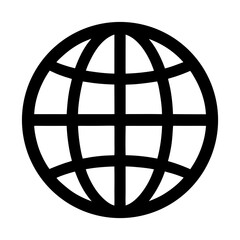 Simple black and white globe icon representing international connections and networking