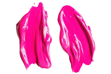 Two pink lipstick swatches isolated on transparent background. Two vibrant and glossy pink lipstick smears isolated on white background.