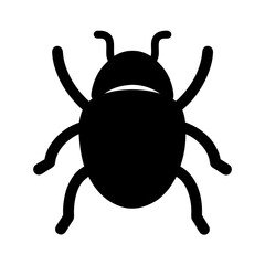 Simple black silhouette of a beetle with six legs and antennae