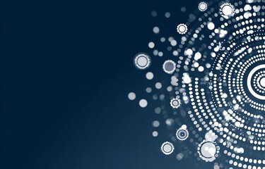 A blue background with a bunch of dots in the middle. The dots are connected to each other in a way that they form a line. The image has a futuristic and abstract feel to it